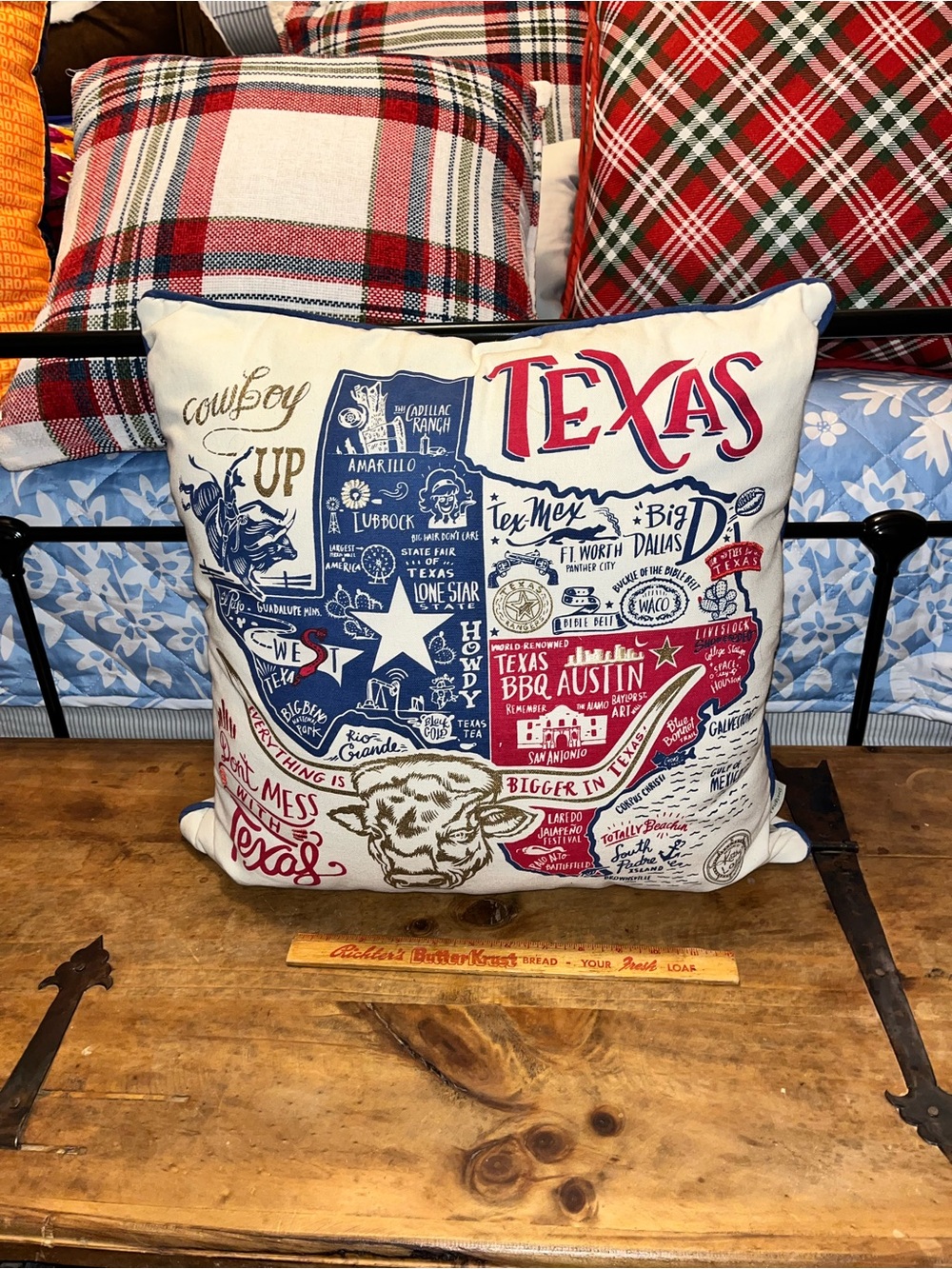 Texas Map Decorative Throw Pillow - White, Red & Blue